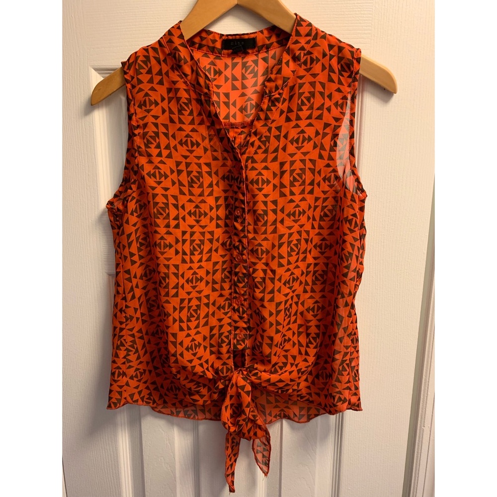 Orange & black geometric sleeveless top